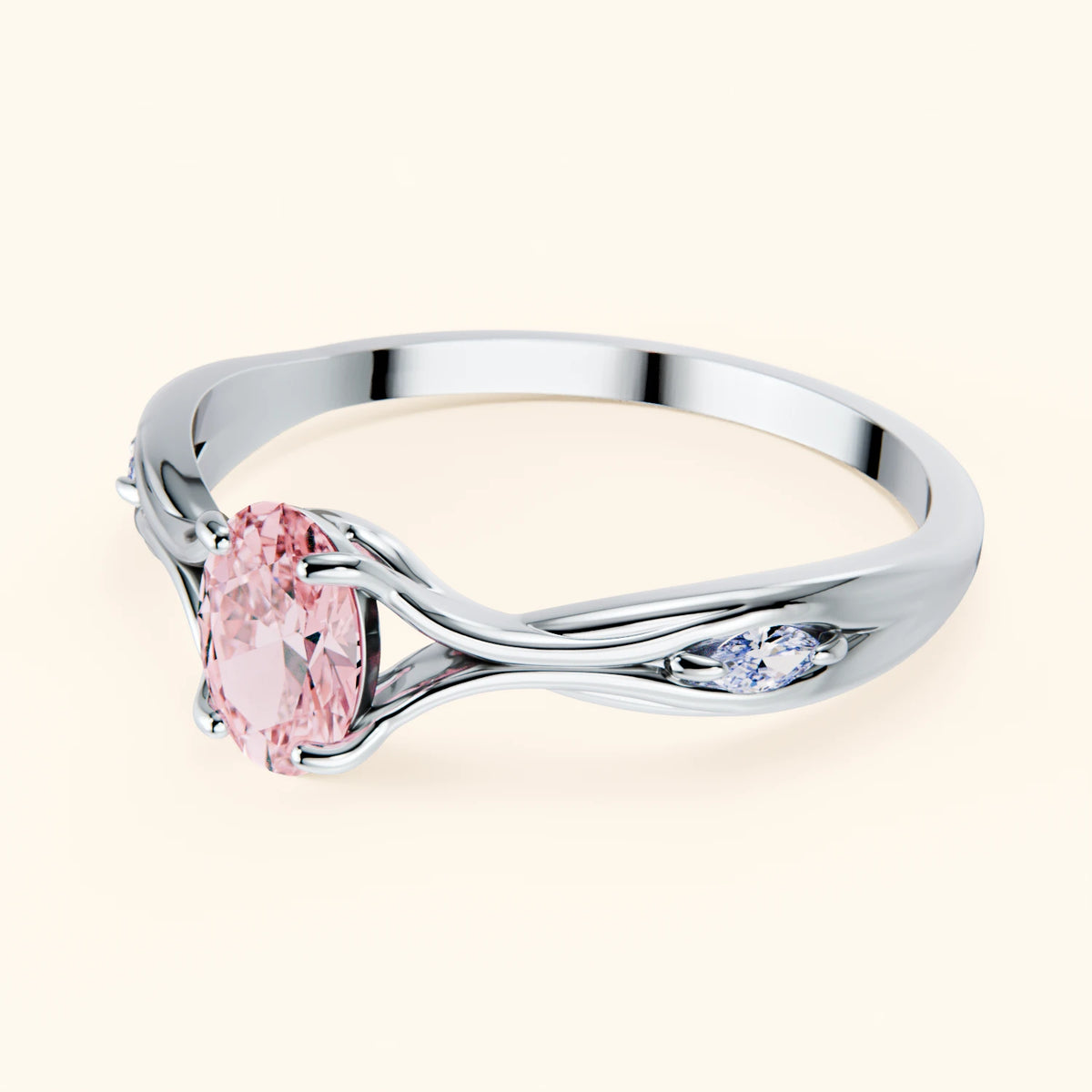 Engagement Ring Diademe - 0.4ct Lab Pink Diamond with Natural Diamond Side Stones