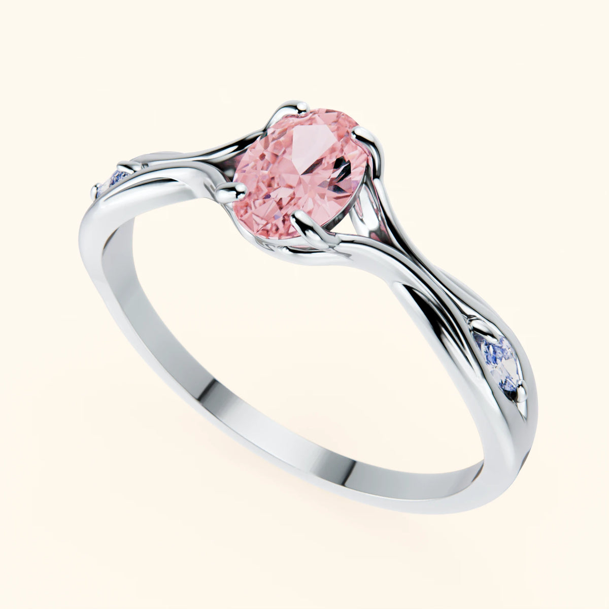 Engagement Ring Diademe - 0.4ct Lab Pink Diamond with Natural Diamond Side Stones