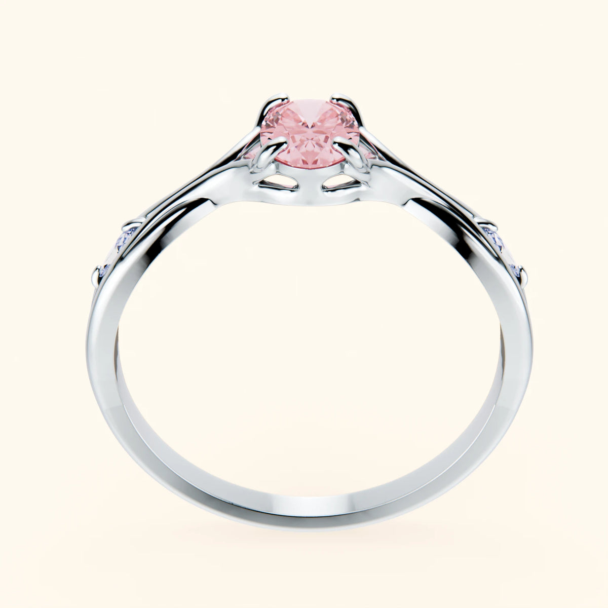 Engagement Ring Diademe - 0.4ct Lab Pink Diamond with Natural Diamond Side Stones