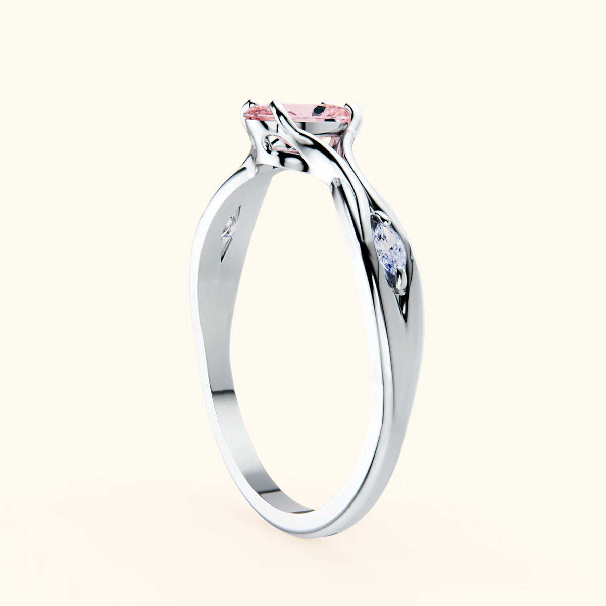 Engagement Ring Diademe - 0.4ct Lab Pink Diamond with Natural Diamond Side Stones