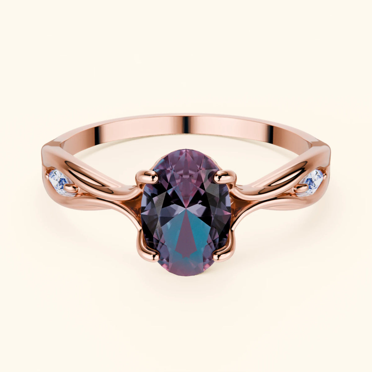 Engagement Ring Diademe - 1.60ct Lab Alexandrite with Lab Diamond Side Stones