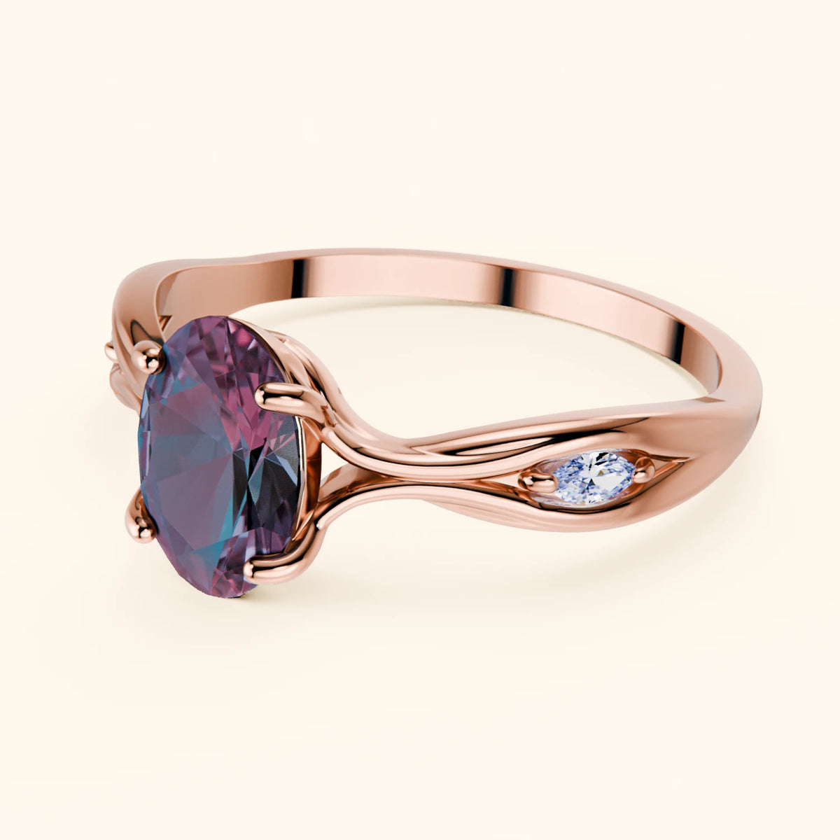 Engagement Ring Diademe - 1.60ct Lab Alexandrite with Lab Diamond Side Stones