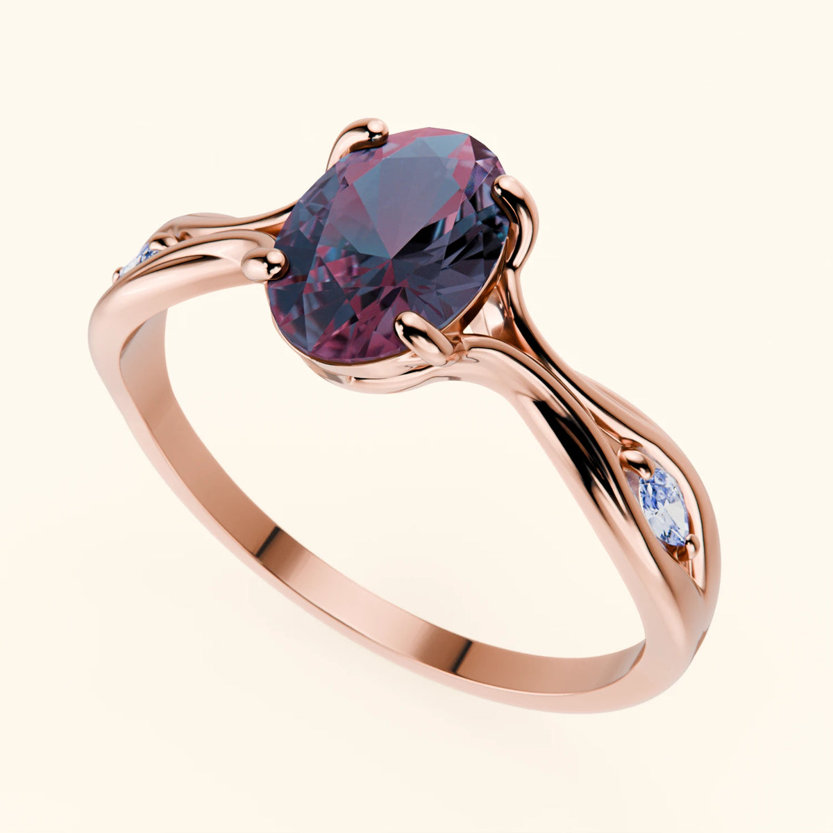Engagement Ring Diademe - 1.60ct Lab Alexandrite with Lab Diamond Side Stones