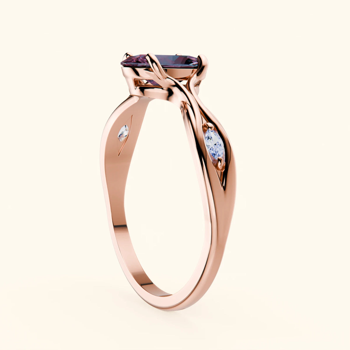 Engagement Ring Diademe - 1.60ct Lab Alexandrite with Lab Diamond Side Stones
