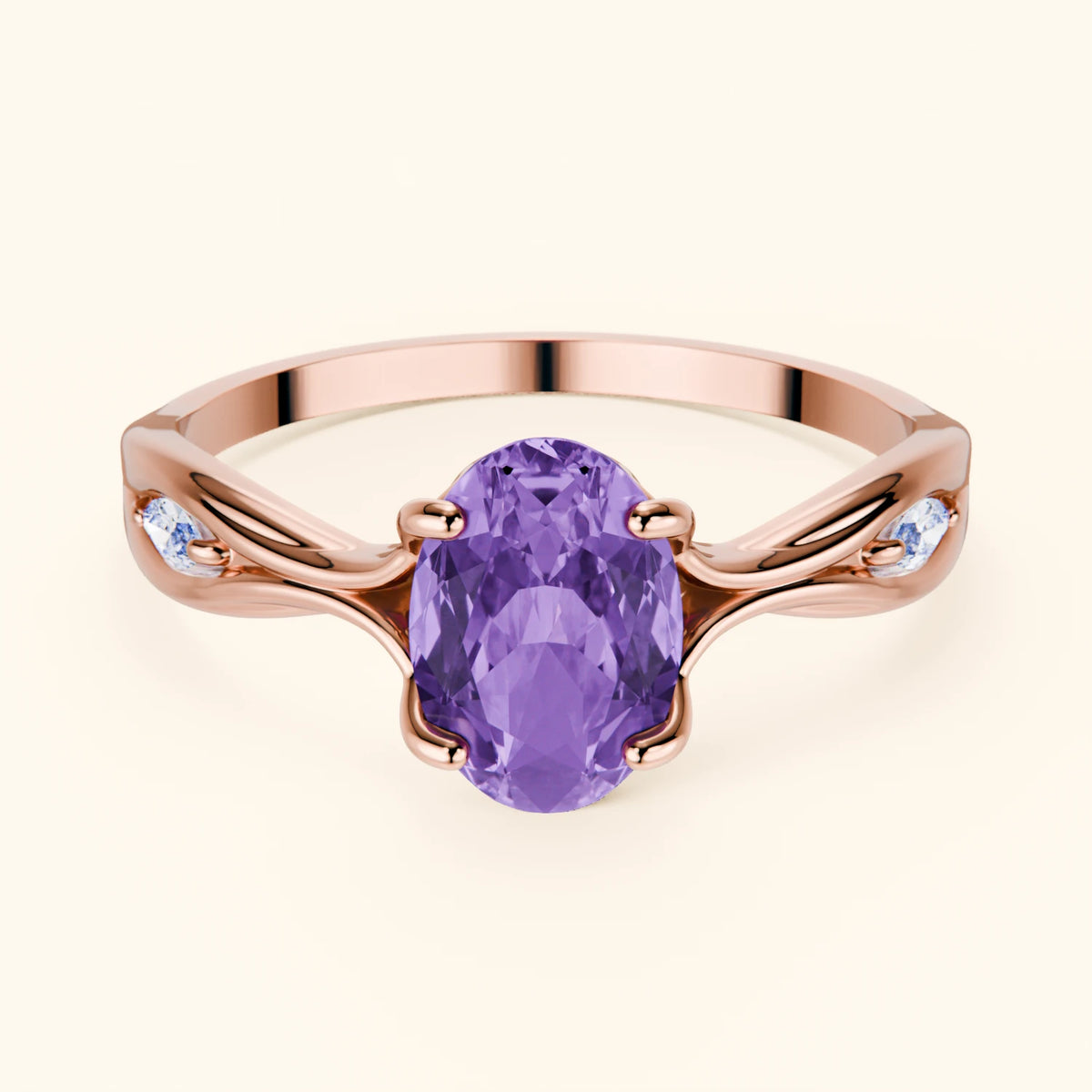 Engagement Ring Diademe - 1.20ct Amethyst with Natural Diamond Side Stones