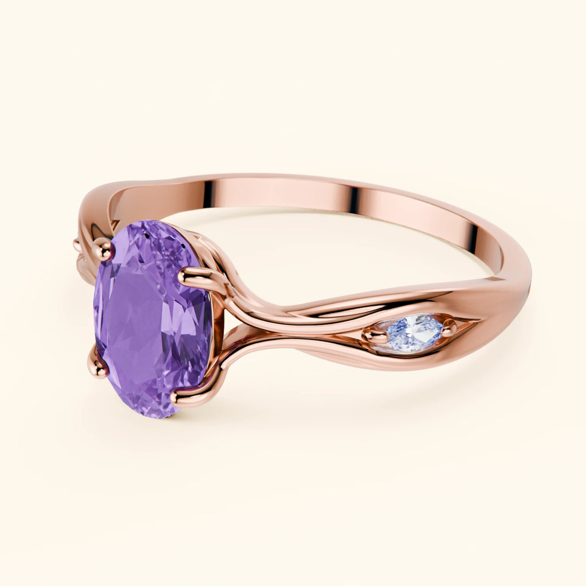 Engagement Ring Diademe - 1.20ct Amethyst with Natural Diamond Side Stones