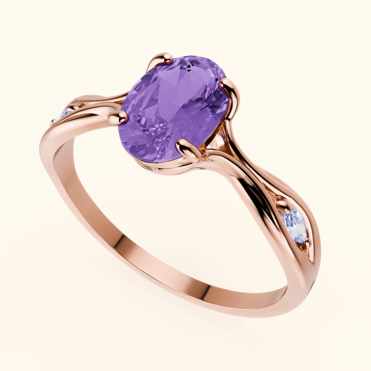 Engagement Ring Diademe - 1.20ct Amethyst with Natural Diamond Side Stones