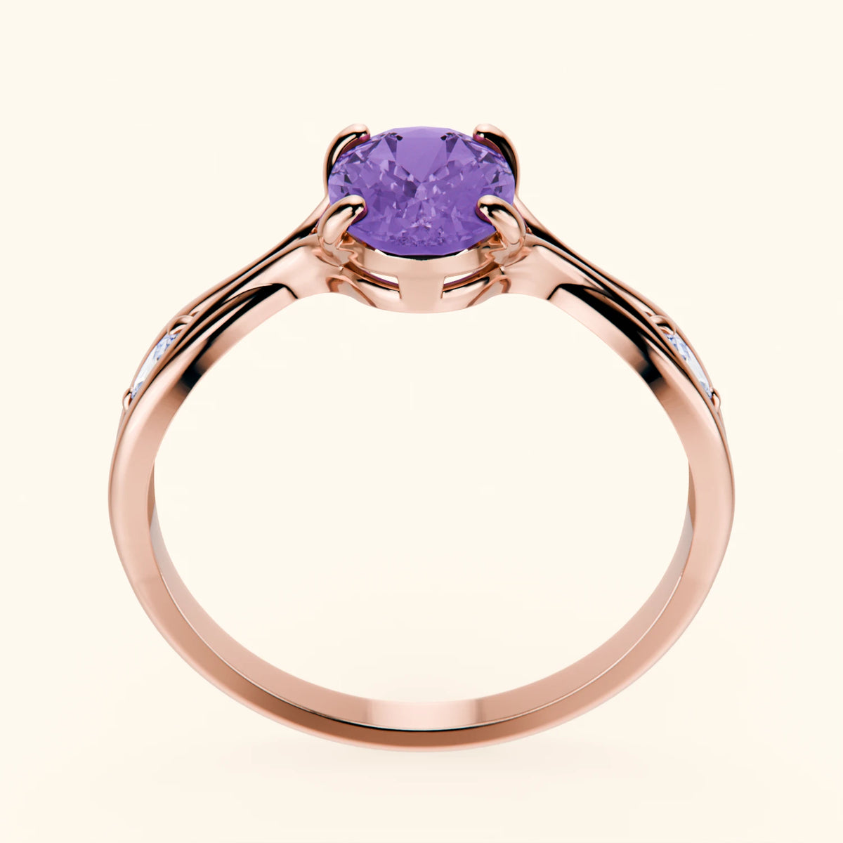 Engagement Ring Diademe - 1.20ct Amethyst with Natural Diamond Side Stones