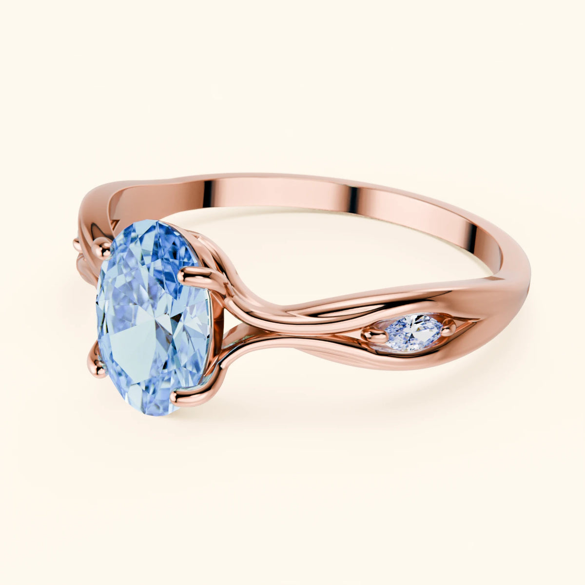 Engagement Ring Diademe - 1.25ct Lab Blue Diamond with Natural Diamond Side Stones