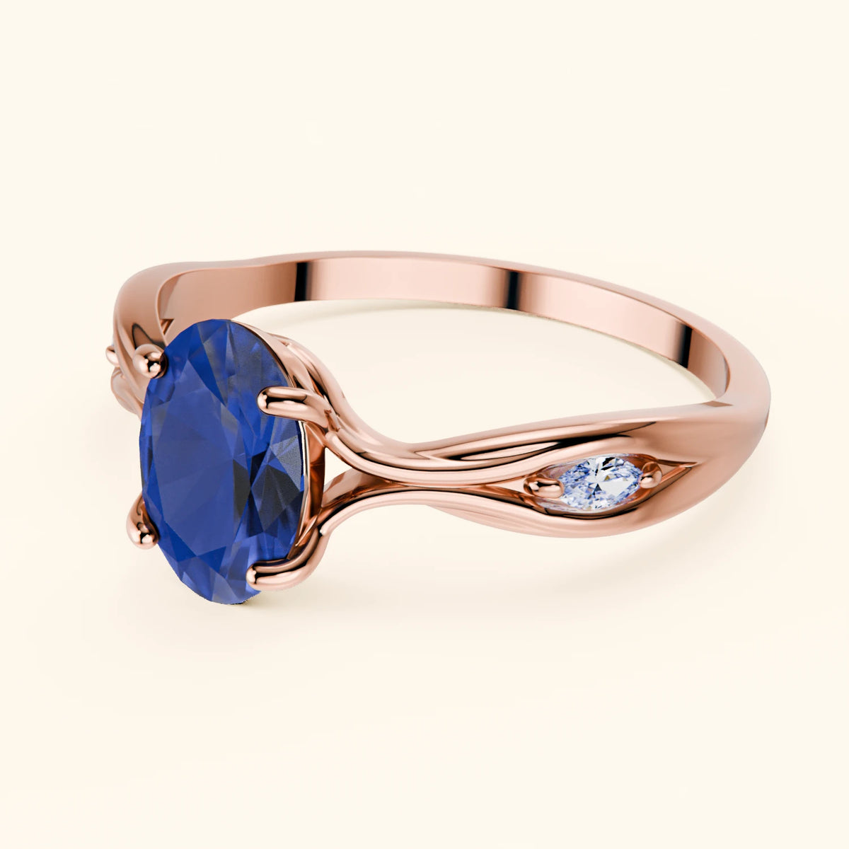 Engagement Ring Diademe - 1.75ct Natural Blue Sapphire with Lab Diamond Side Stones