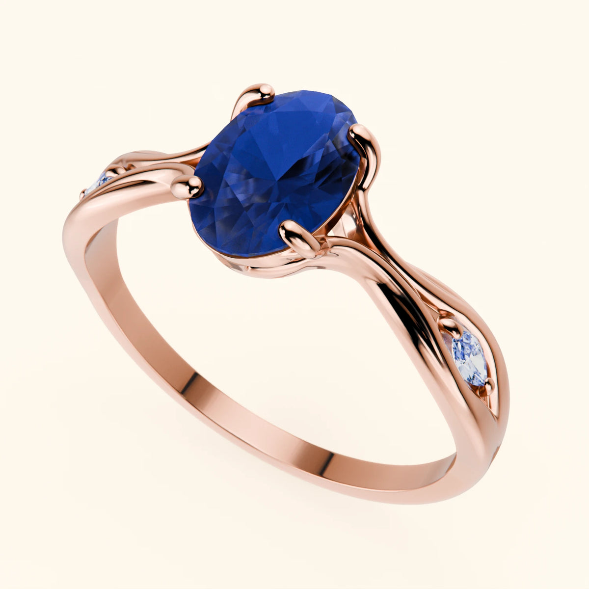 Engagement Ring Diademe - 1.75ct Natural Blue Sapphire with Lab Diamond Side Stones