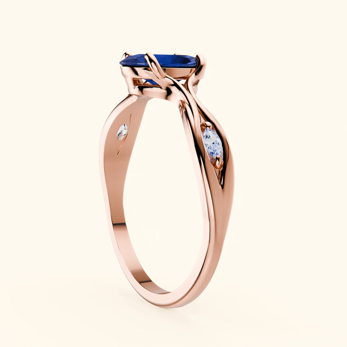 Engagement Ring Diademe - 1.75ct Natural Blue Sapphire with Lab Diamond Side Stones