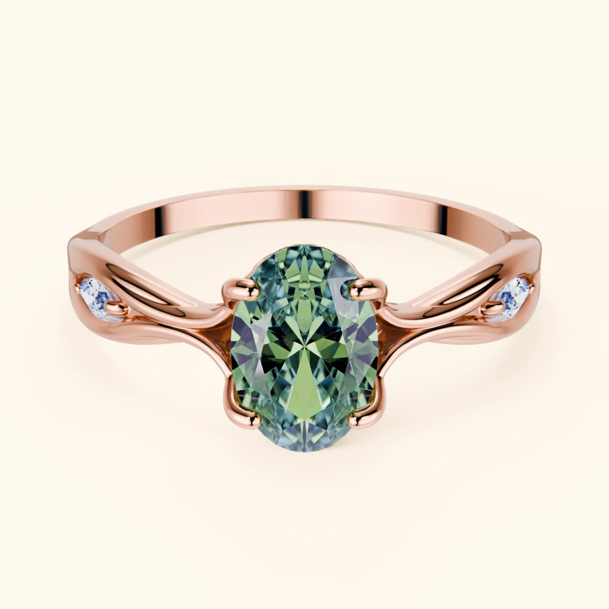 Engagement Ring Diademe - 1.25ct Lab Green Diamond with Lab Diamond Side Stones