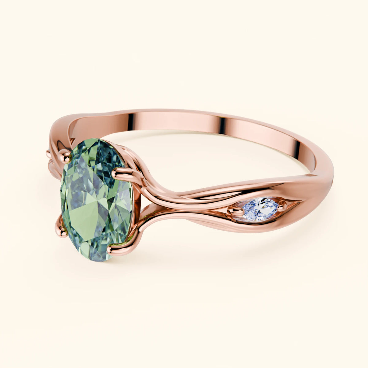 Engagement Ring Diademe - 1.25ct Lab Green Diamond with Lab Diamond Side Stones