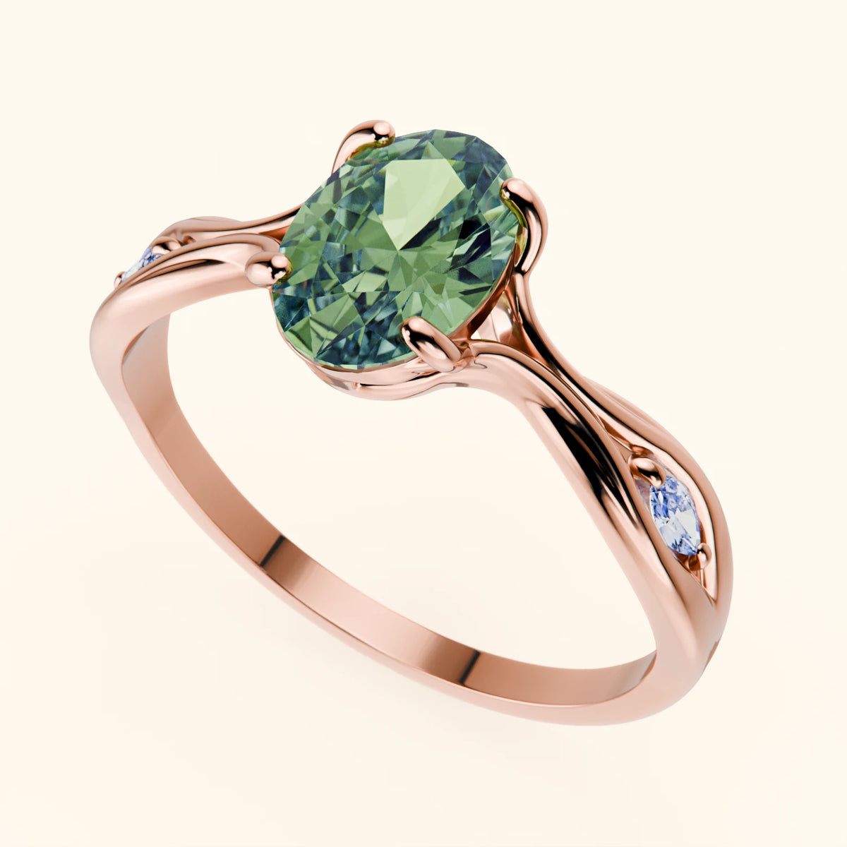 Engagement Ring Diademe - 1.25ct Lab Green Diamond with Lab Diamond Side Stones