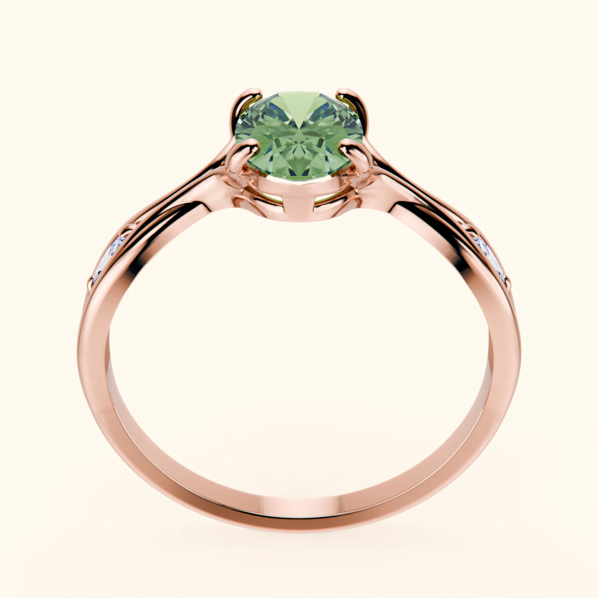 Engagement Ring Diademe - 1.25ct Lab Green Diamond with Lab Diamond Side Stones