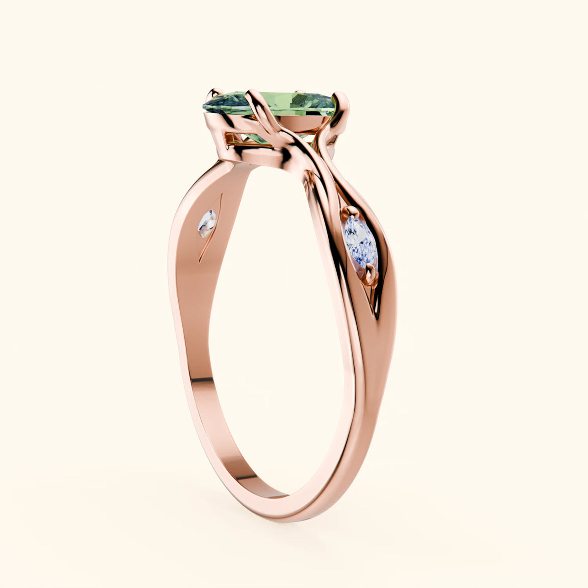 Engagement Ring Diademe - 1.25ct Lab Green Diamond with Lab Diamond Side Stones