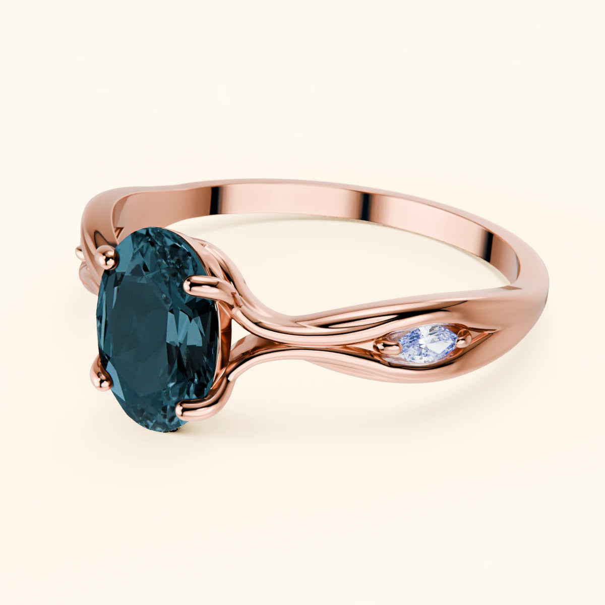 Engagement Ring Diademe - 1.50ct London Blue Topaz with Lab Diamond Side Stones