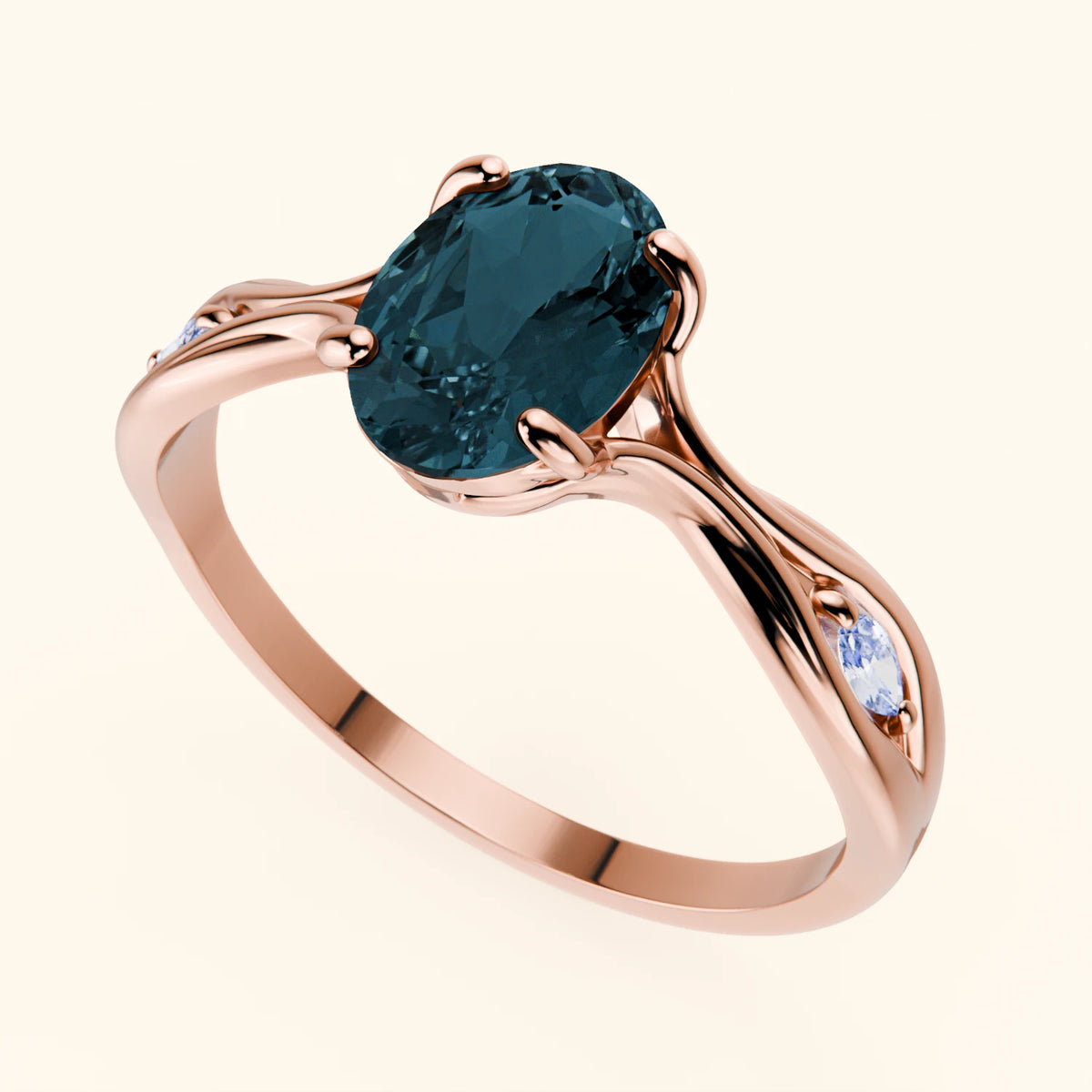 Engagement Ring Diademe - 1.50ct London Blue Topaz with Lab Diamond Side Stones