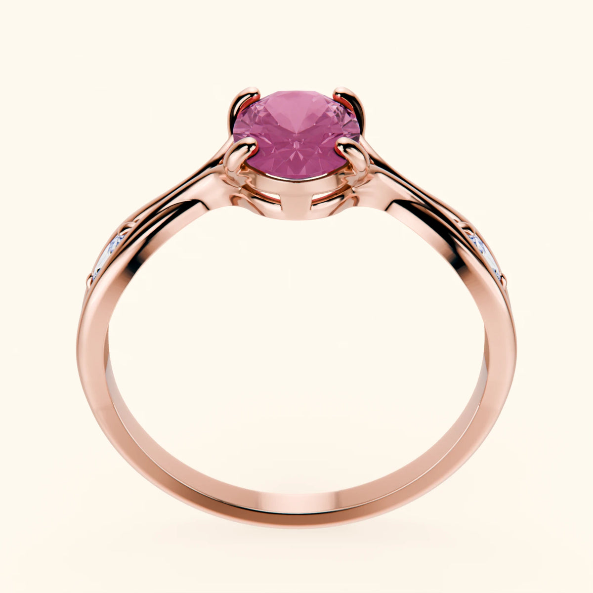 Pierścionek zaręczynowy Diademe – Różowy szafir naturalny 1,75 ct, kamienie boczne: diament naturalny