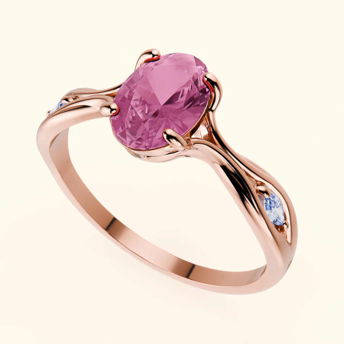 Pierścionek zaręczynowy Diademe – Różowy szafir naturalny 1,75 ct, kamienie boczne: diament naturalny