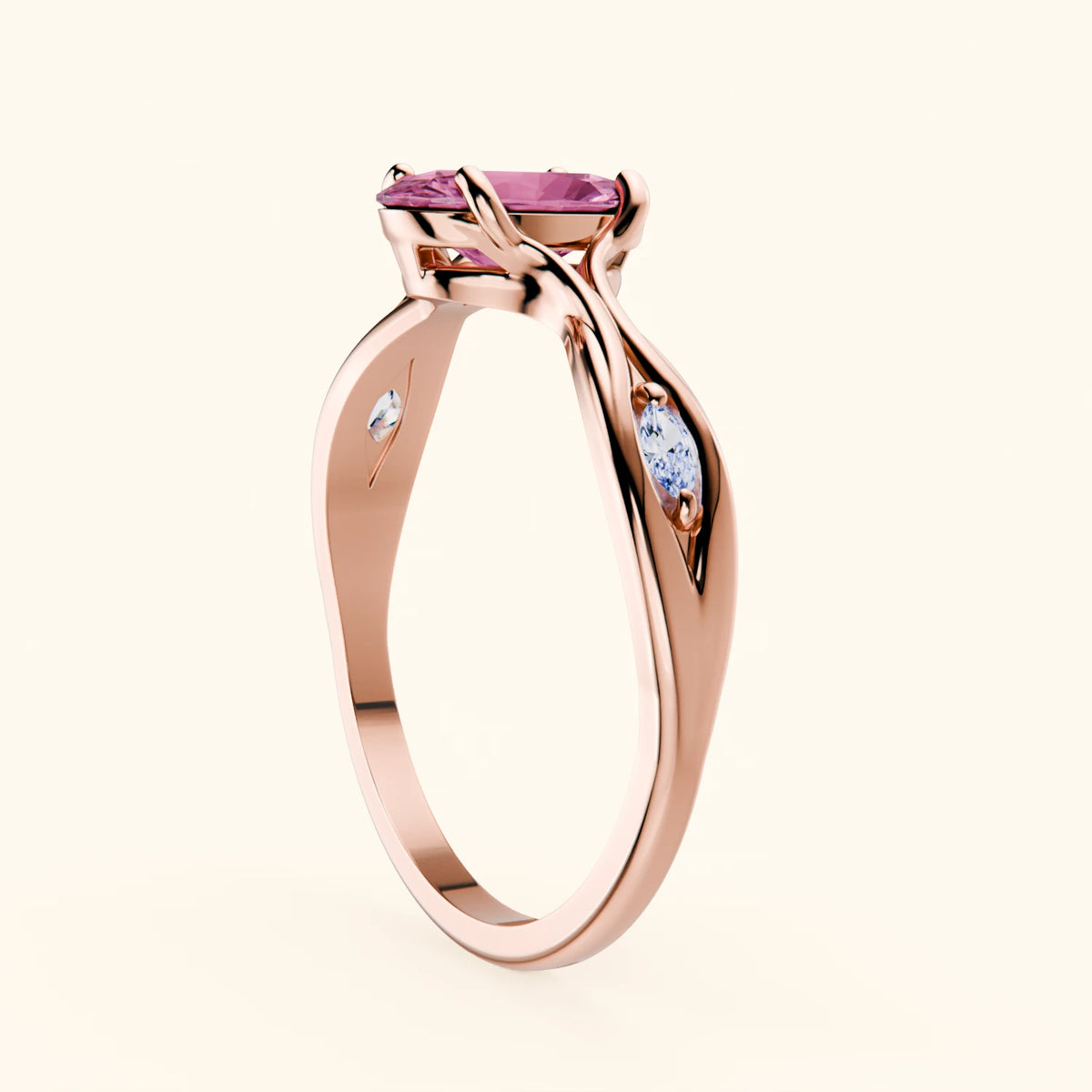 Pierścionek zaręczynowy Diademe – Różowy szafir naturalny 1,75 ct, kamienie boczne: diament naturalny