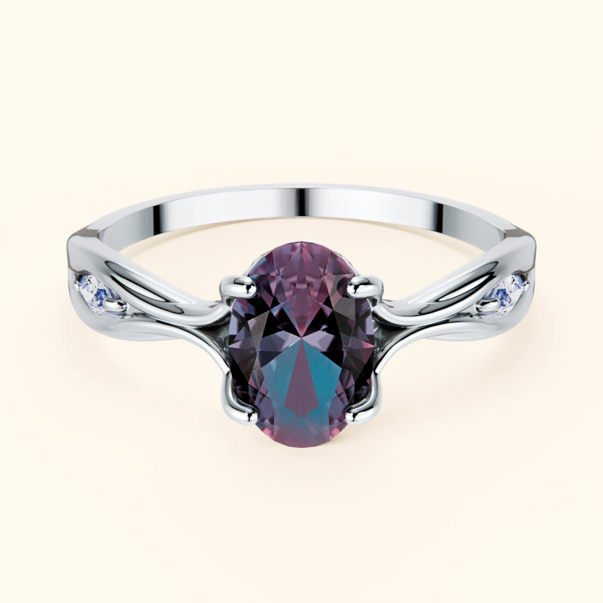 Engagement Ring Diademe - 1.60ct Lab Alexandrite with Lab Diamond Side Stones