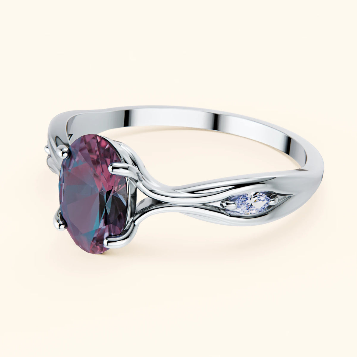 Engagement Ring Diademe - 1.60ct Lab Alexandrite with Lab Diamond Side Stones
