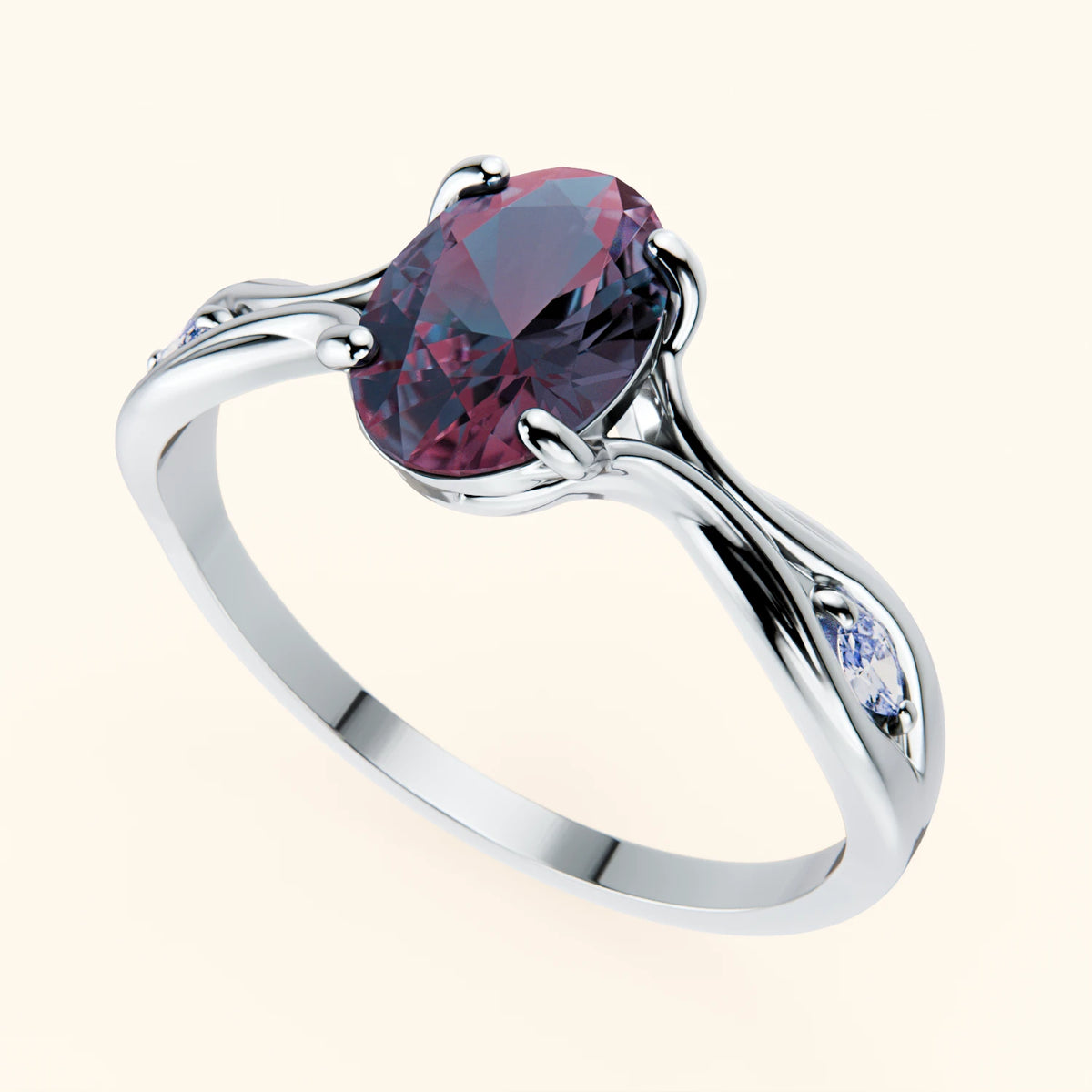 Engagement Ring Diademe - 1.60ct Lab Alexandrite with Lab Diamond Side Stones