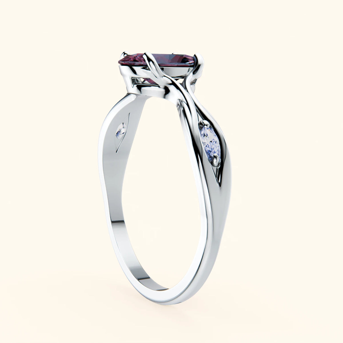 Engagement Ring Diademe - 1.60ct Lab Alexandrite with Lab Diamond Side Stones