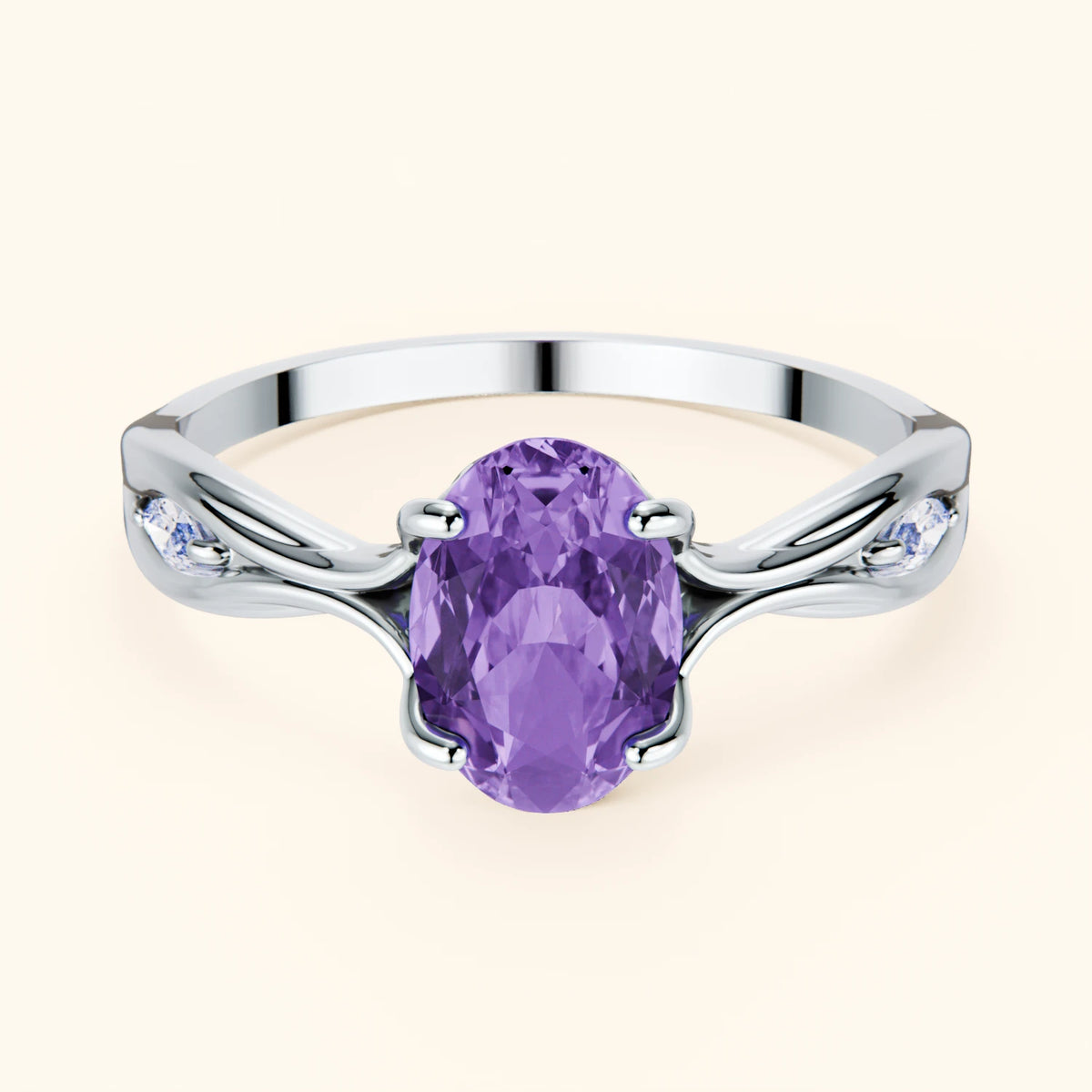 Engagement Ring Diademe - 1.20ct Amethyst with Natural Diamond Side Stones