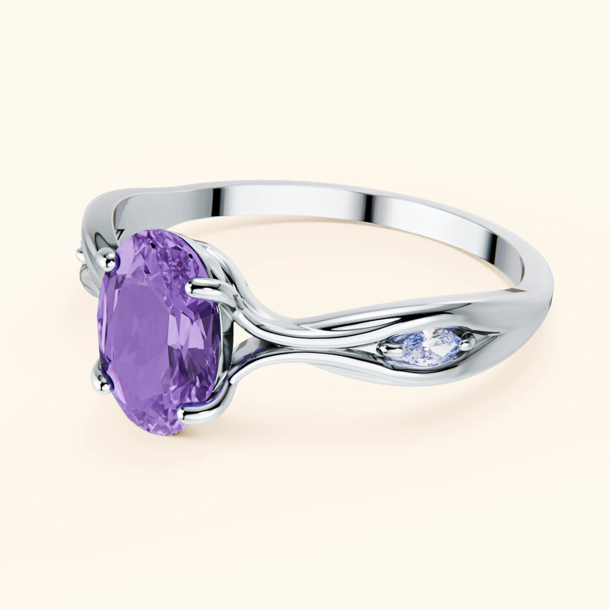 Engagement Ring Diademe - 1.20ct Amethyst with Natural Diamond Side Stones