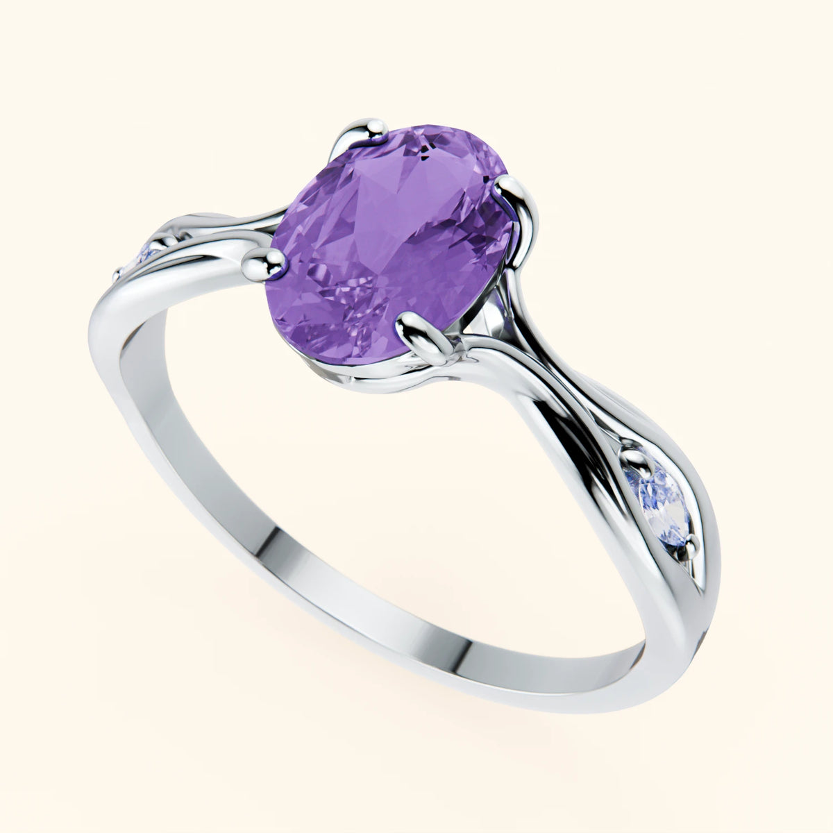 Engagement Ring Diademe - 1.20ct Amethyst with Natural Diamond Side Stones