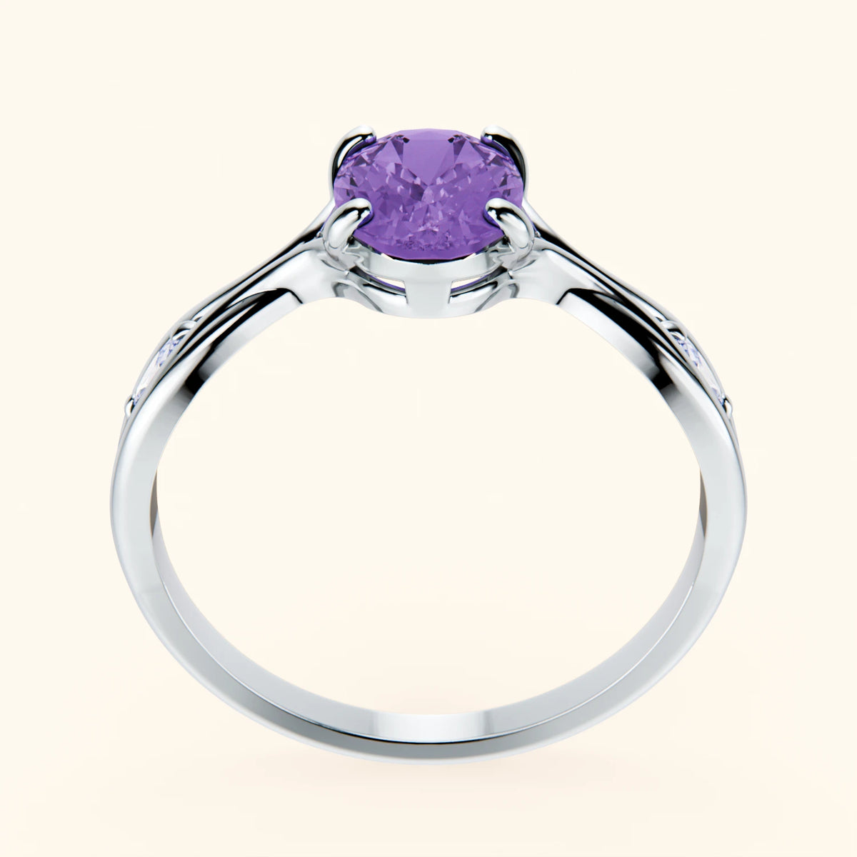 Engagement Ring Diademe - 1.20ct Amethyst with Natural Diamond Side Stones