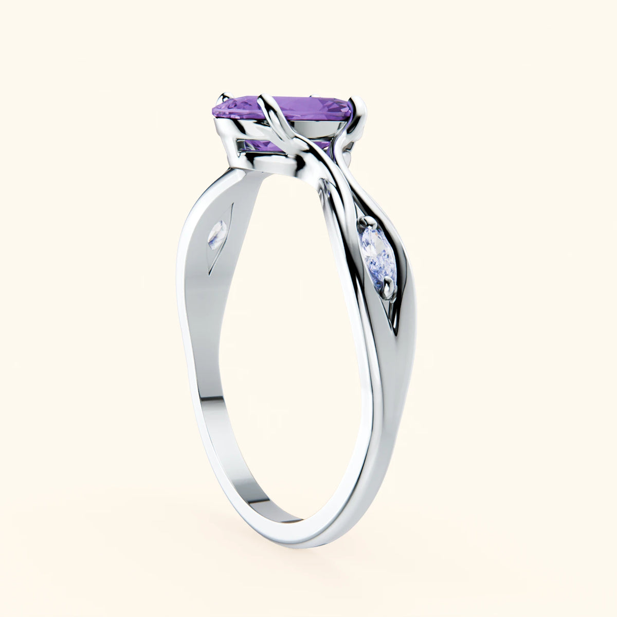 Engagement Ring Diademe - 1.20ct Amethyst with Natural Diamond Side Stones
