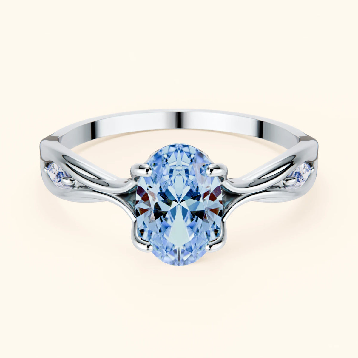 Engagement Ring Diademe - 1.25ct Lab Blue Diamond with Natural Diamond Side Stones