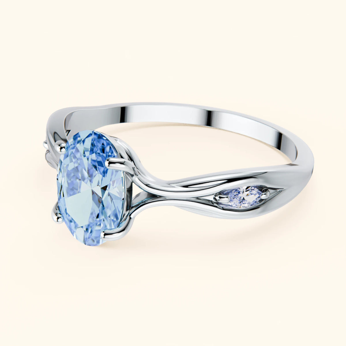 Engagement Ring Diademe - 1.25ct Lab Blue Diamond with Natural Diamond Side Stones
