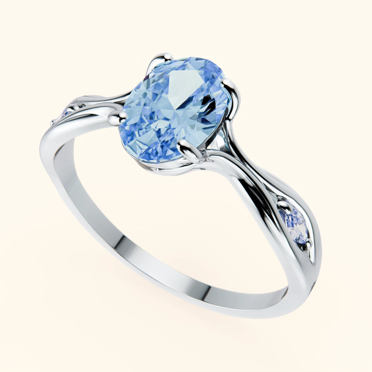 Engagement Ring Diademe - 1.25ct Lab Blue Diamond with Natural Diamond Side Stones