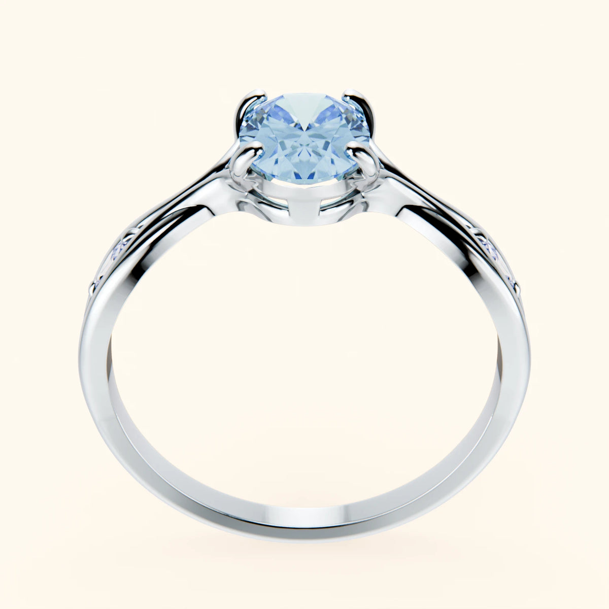 Engagement Ring Diademe - 1.25ct Lab Blue Diamond with Natural Diamond Side Stones