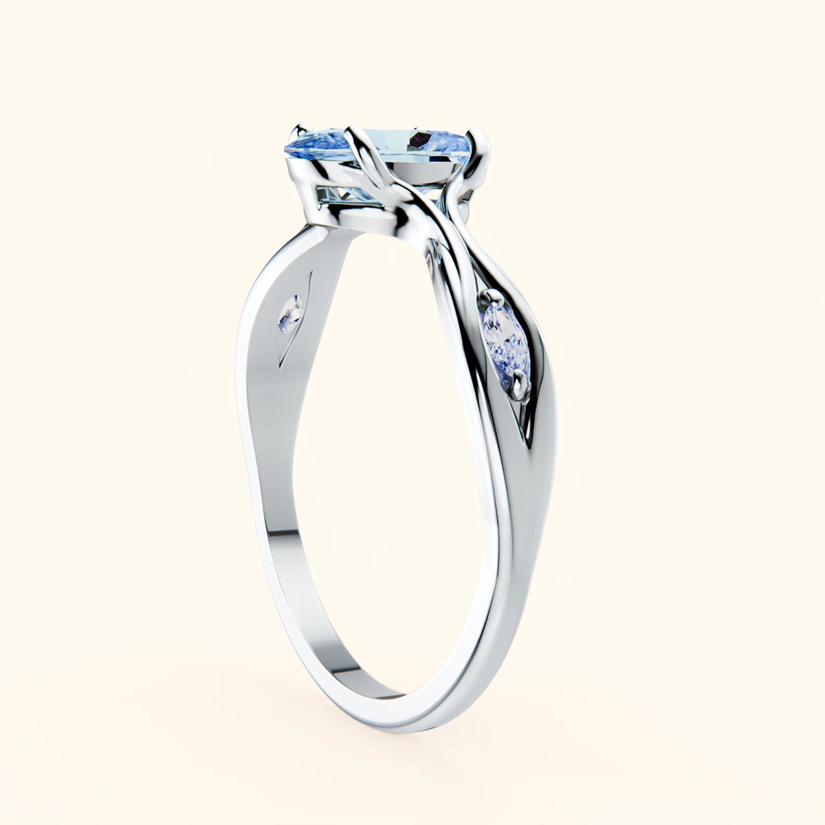 Engagement Ring Diademe - 1.25ct Lab Blue Diamond with Natural Diamond Side Stones