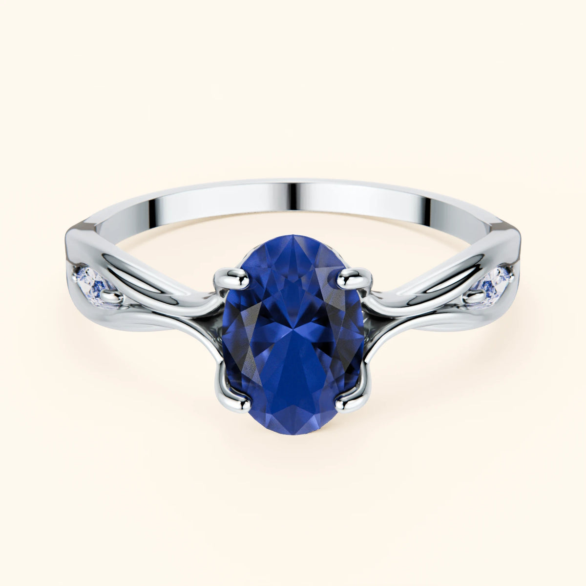 Engagement Ring Diademe - 1.75ct Natural Blue Sapphire with Lab Diamond Side Stones