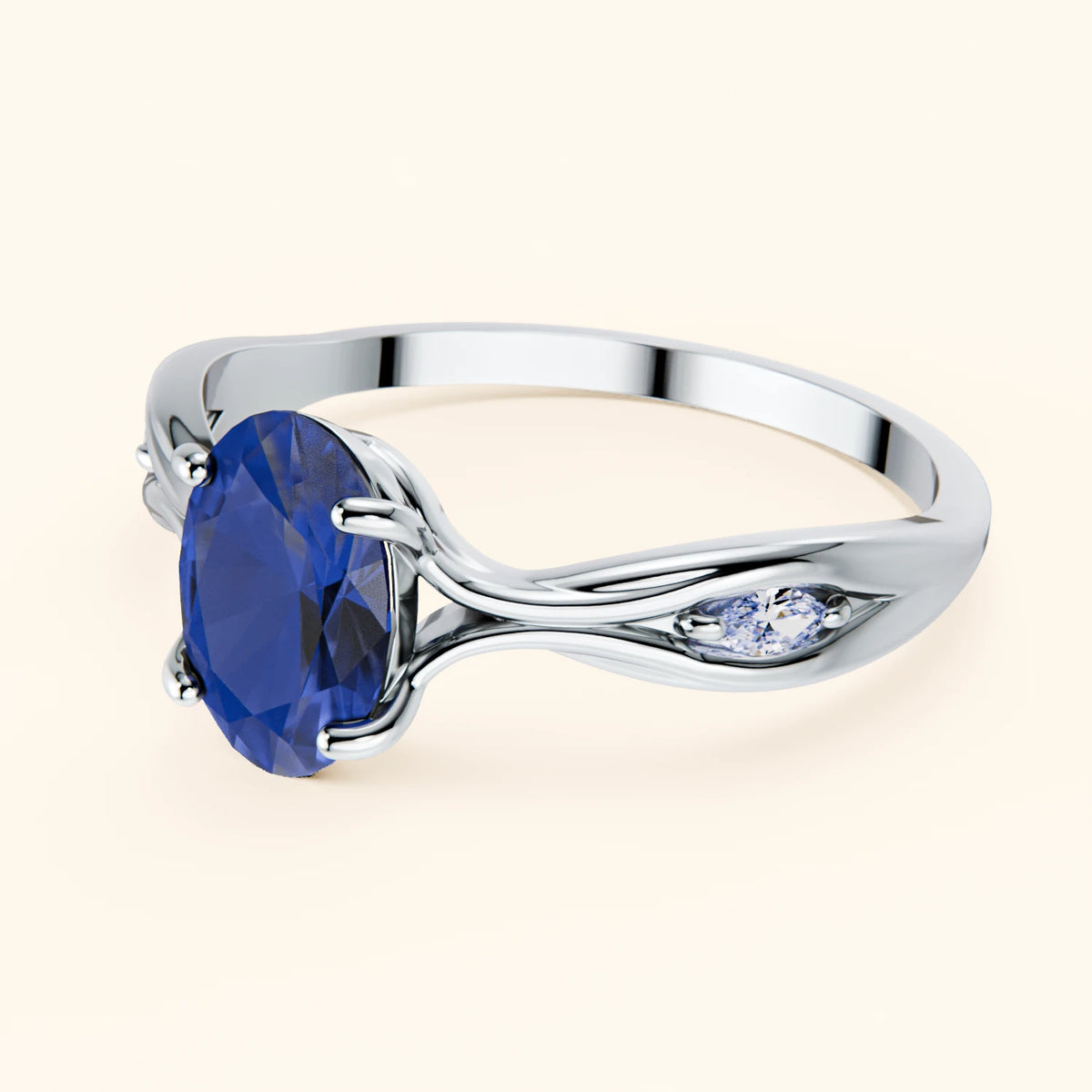 Engagement Ring Diademe - 1.75ct Natural Blue Sapphire with Lab Diamond Side Stones