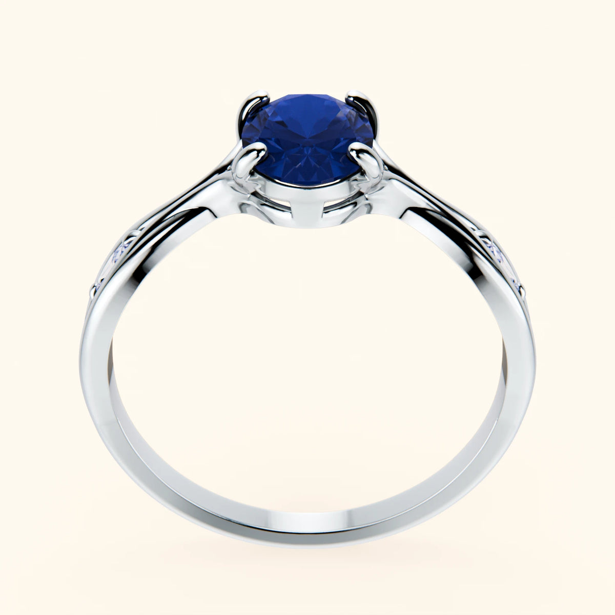 Engagement Ring Diademe - 1.75ct Natural Blue Sapphire with Lab Diamond Side Stones