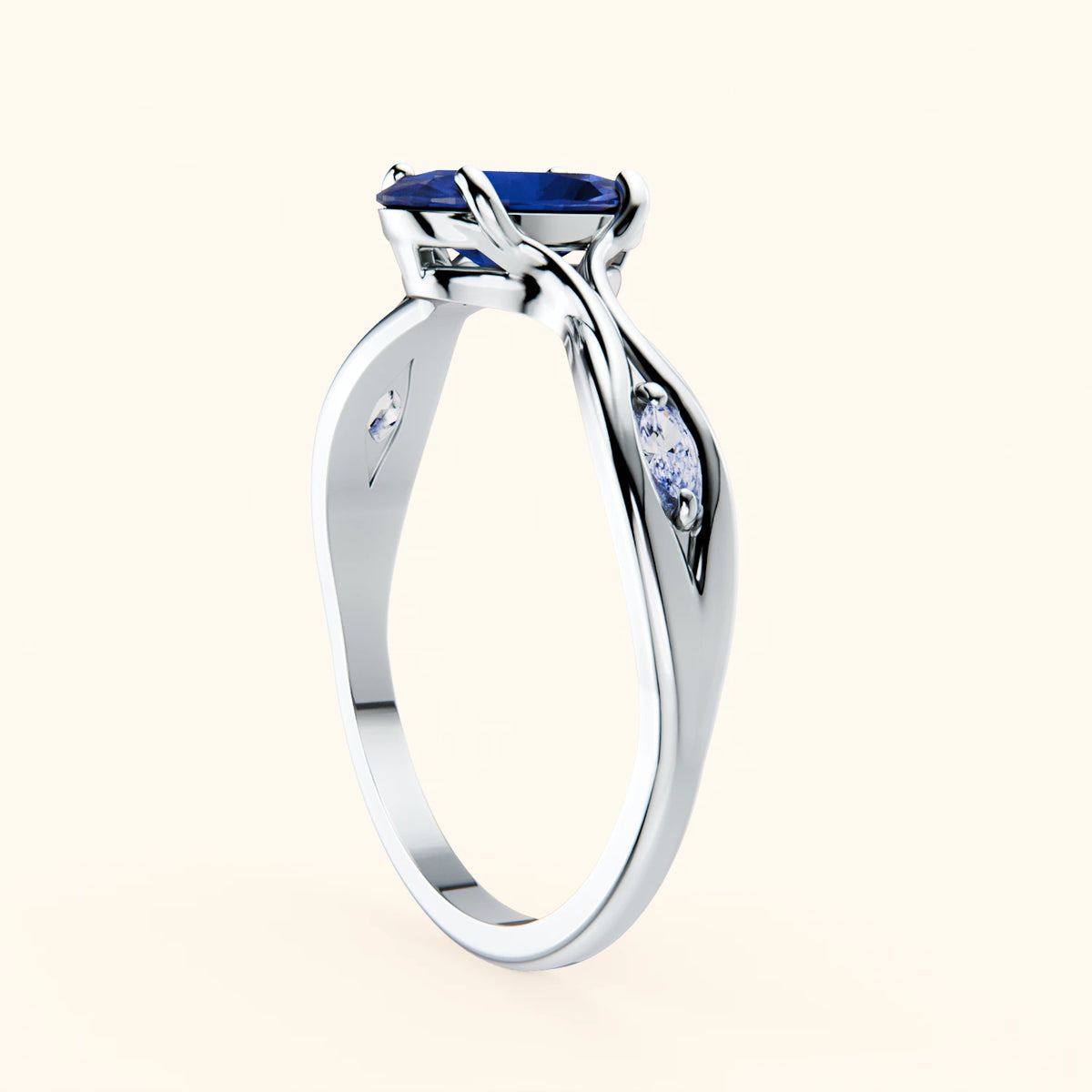 Engagement Ring Diademe - 1.75ct Natural Blue Sapphire with Lab Diamond Side Stones