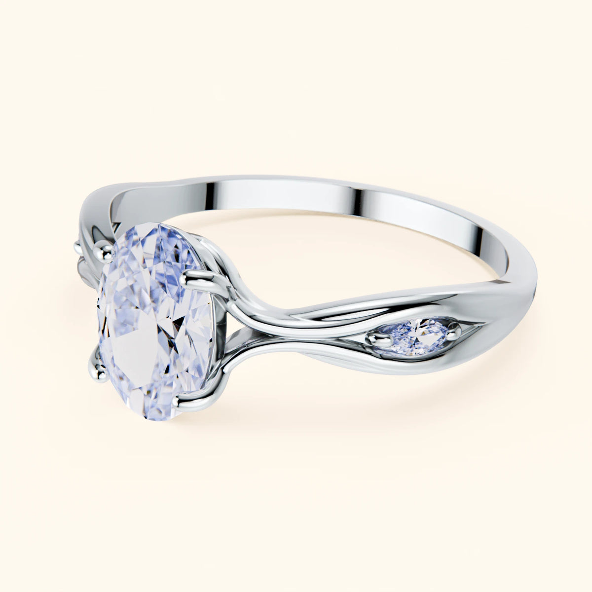 Engagement Ring Diademe - 1.25ct Lab Diamond with Natural Diamond Side Stones