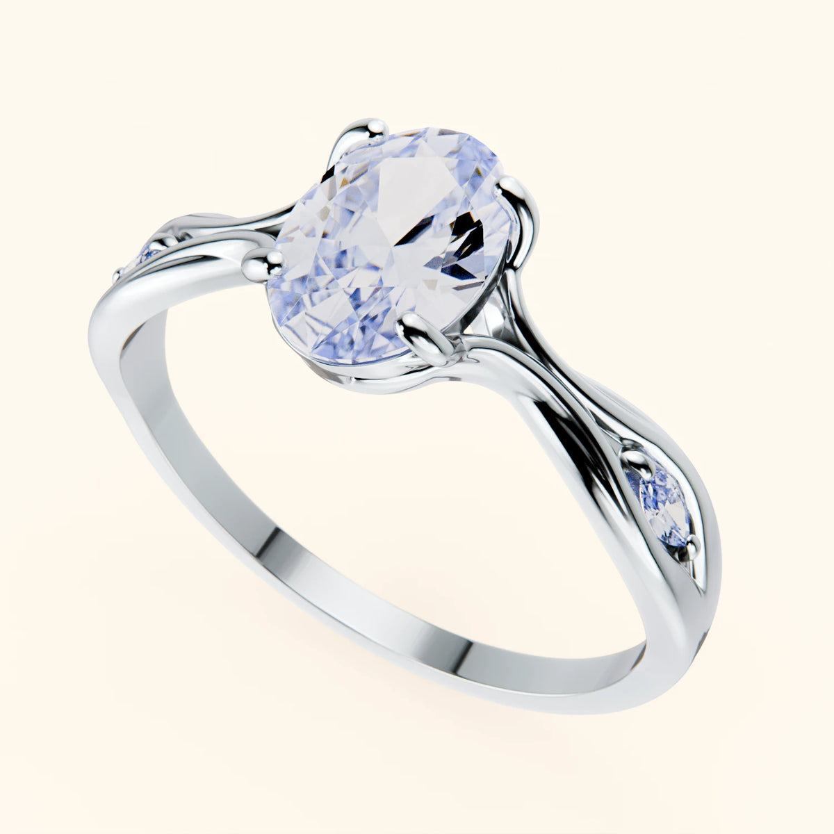 Engagement Ring Diademe - 1.25ct Lab Diamond with Natural Diamond Side Stones