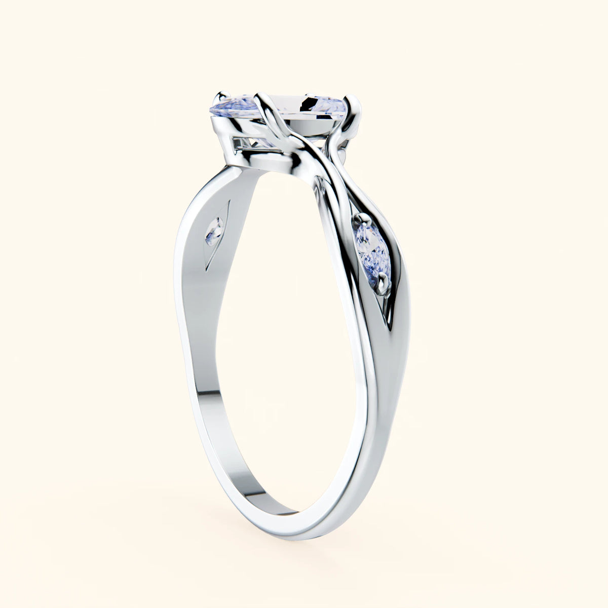 Engagement Ring Diademe - 1.25ct Lab Diamond with Natural Diamond Side Stones