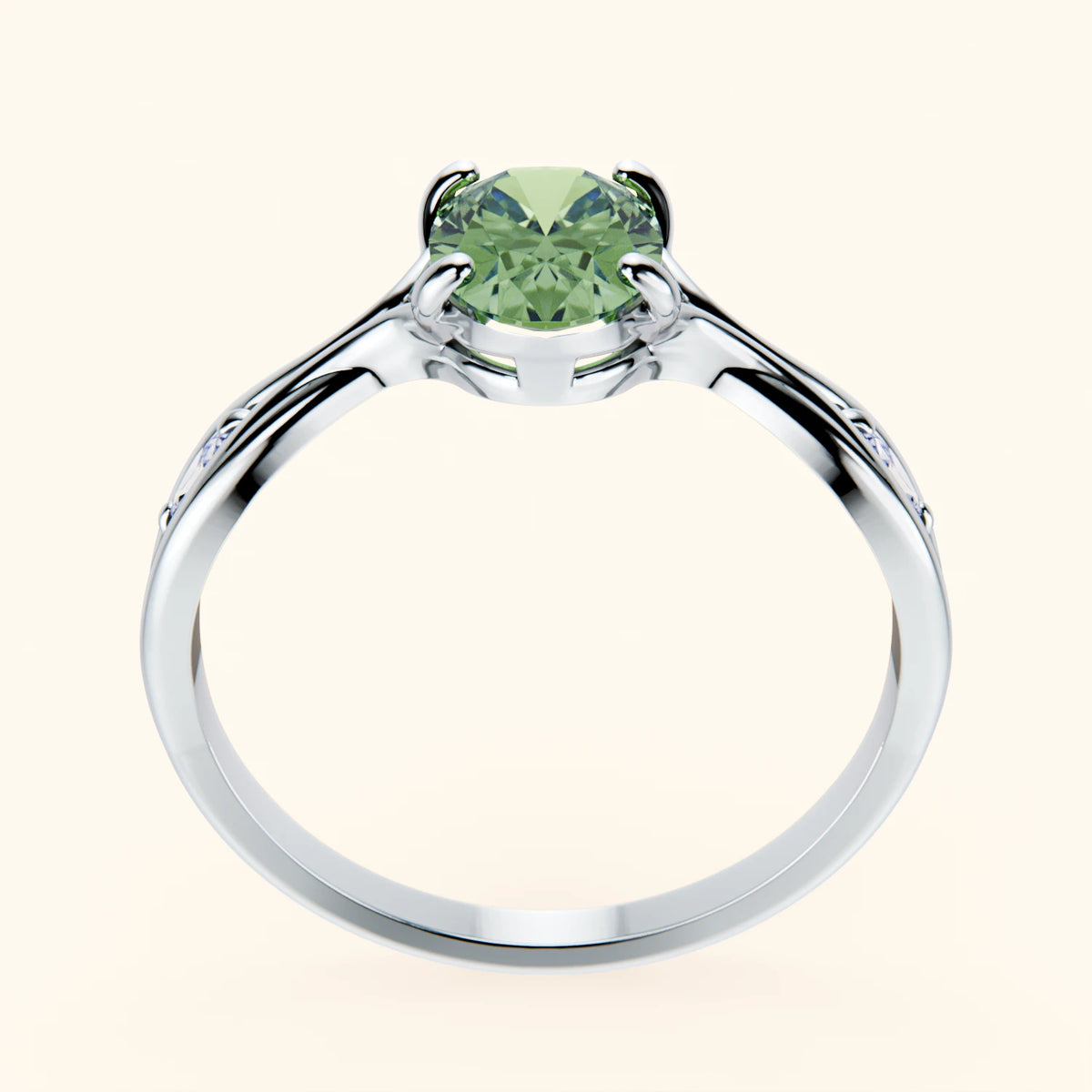 Engagement Ring Diademe - 1.25ct Lab Green Diamond with Lab Diamond Side Stones