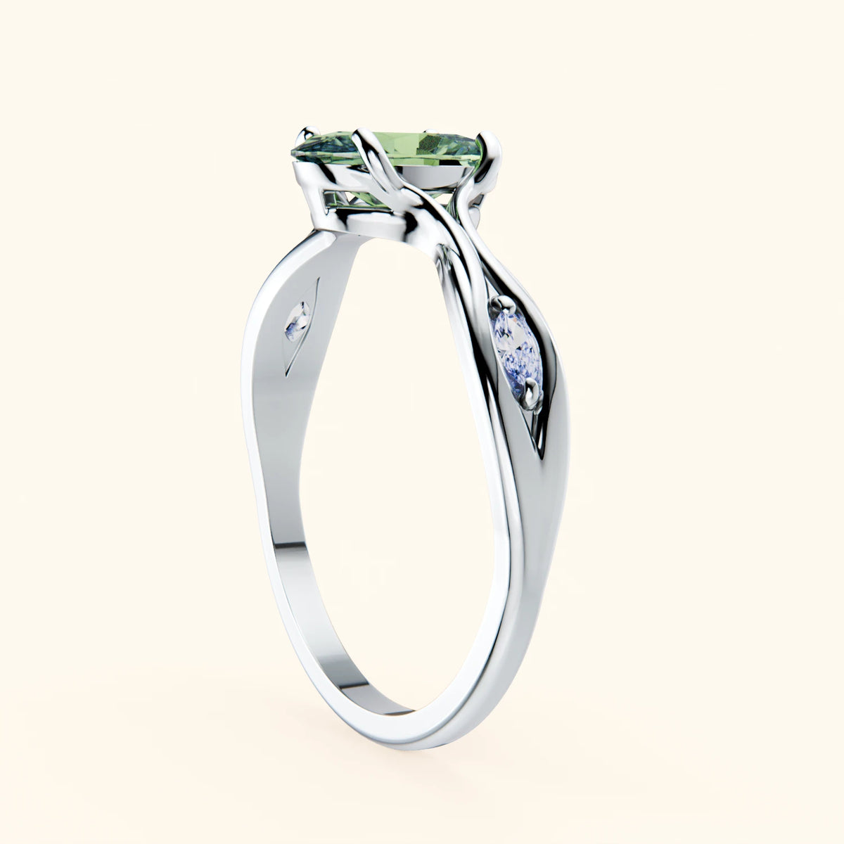 Engagement Ring Diademe - 1.25ct Lab Green Diamond with Lab Diamond Side Stones