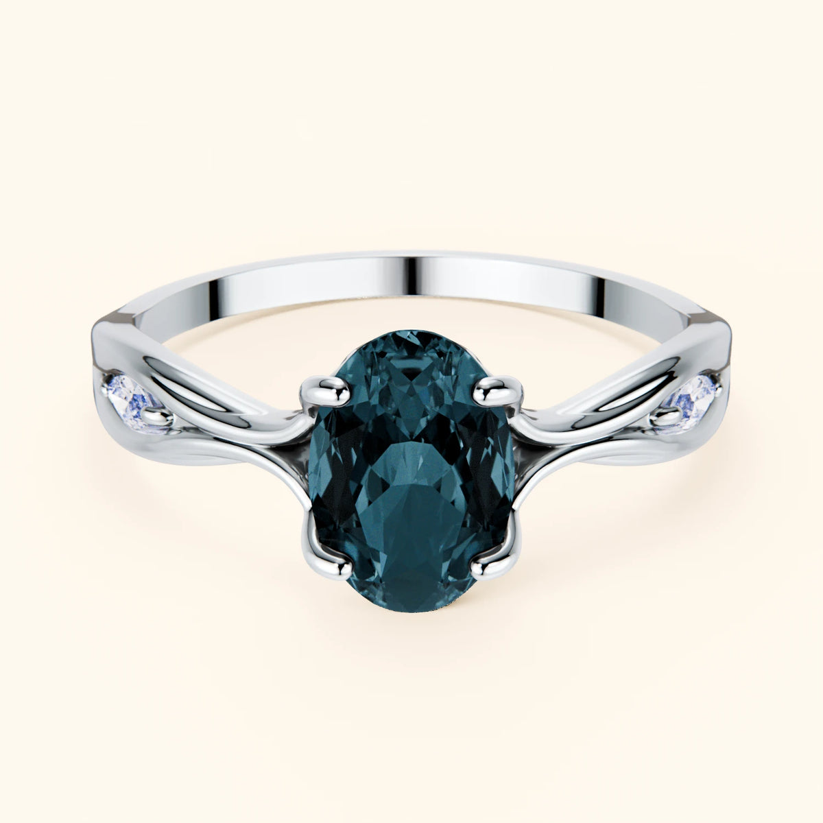 Engagement Ring Diademe - 1.50ct London Blue Topaz with Lab Diamond Side Stones